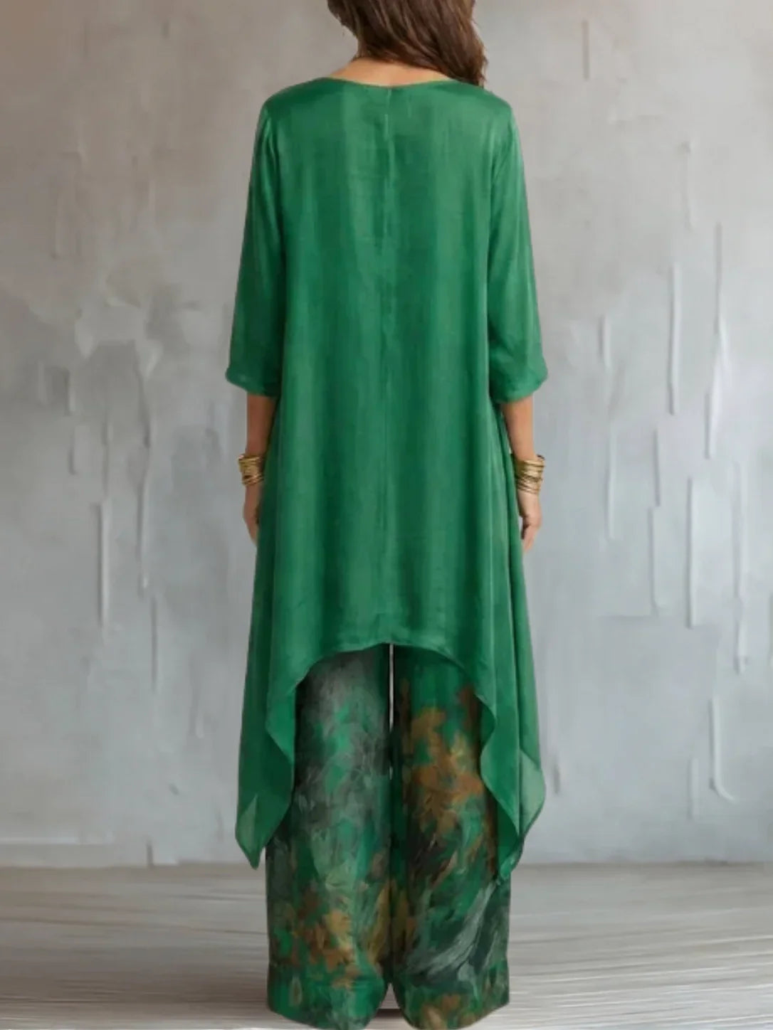 Boat Neck High Low Top and Floral Wide Leg Pants Two Piece Set