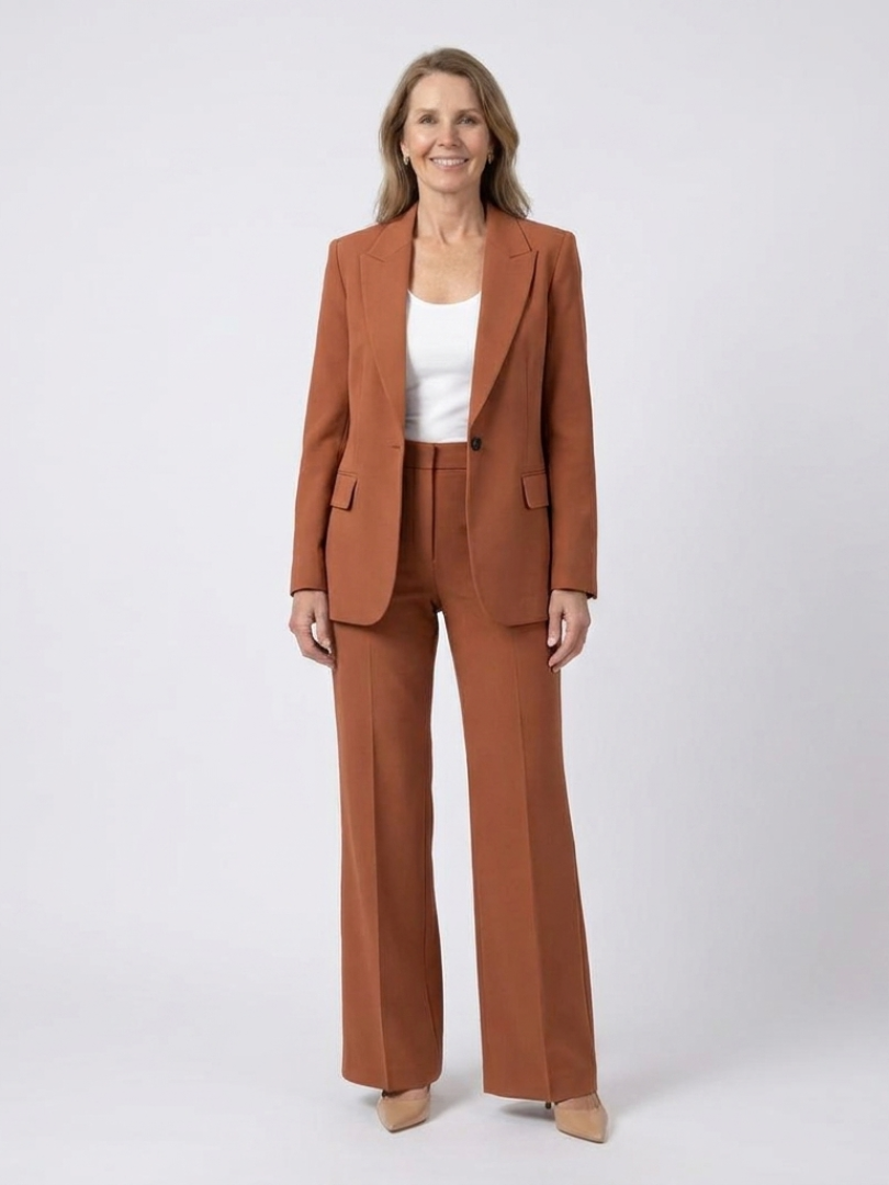 Single Button Blazer and Wide Leg Trousers Two Piece Set