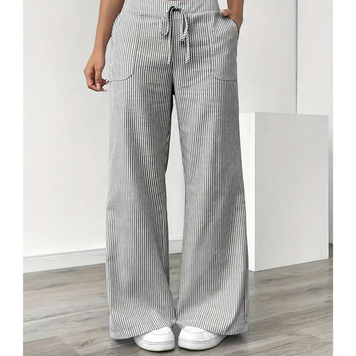 Striped Drawstring Wide Leg Pocket Pants