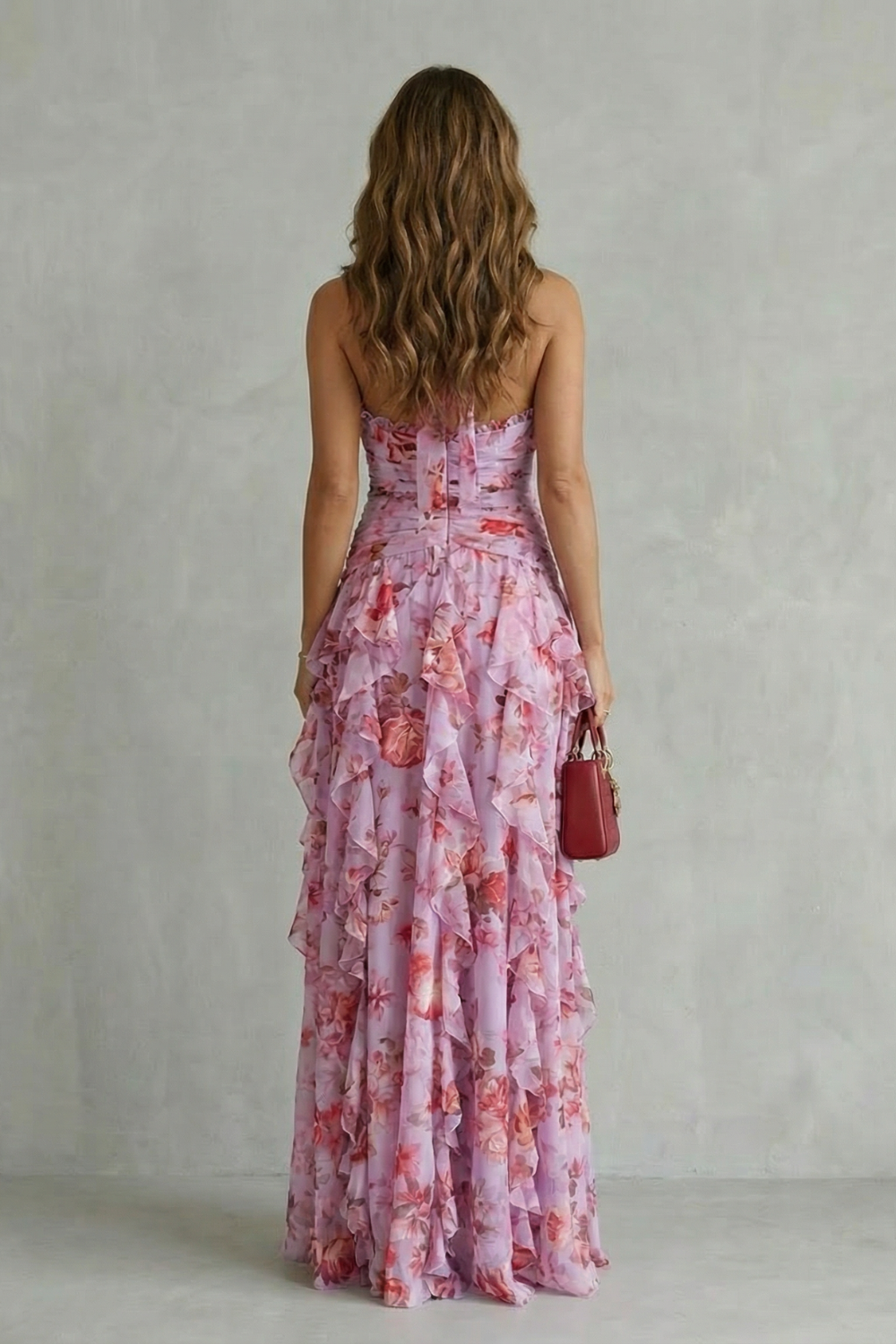 Floral Halter Deep V-Neck Ruffle Chiffon Maxi Dress 4