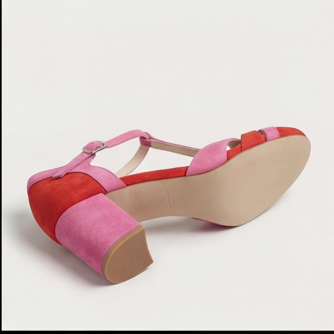 T Strap Cut Out Suede Block Heel Mary Jane Pumps