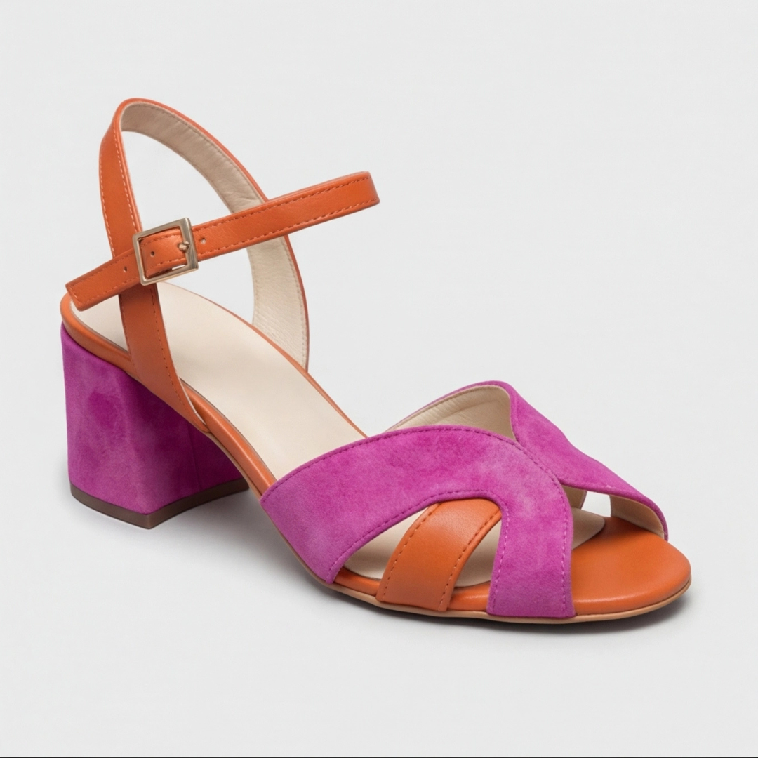 Open Toe Cross Strap Ankle Buckle Block Heel Sandals