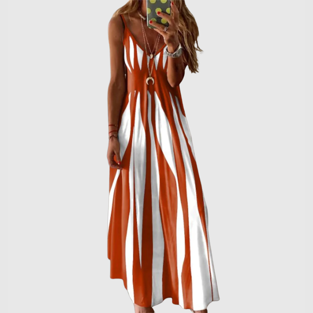 Ariella - Chic Sleeveless Striped Maxi Dress Orange