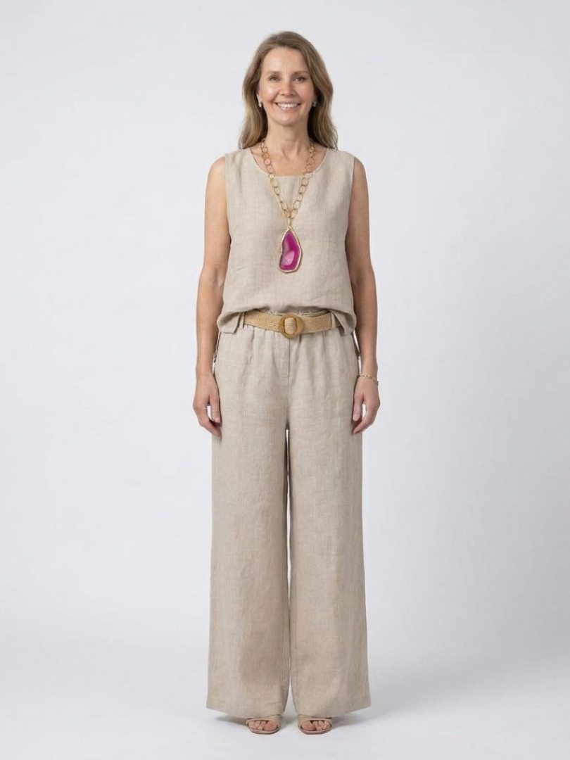 Sleeveless Top and Wide Leg Pants Two Piece Set