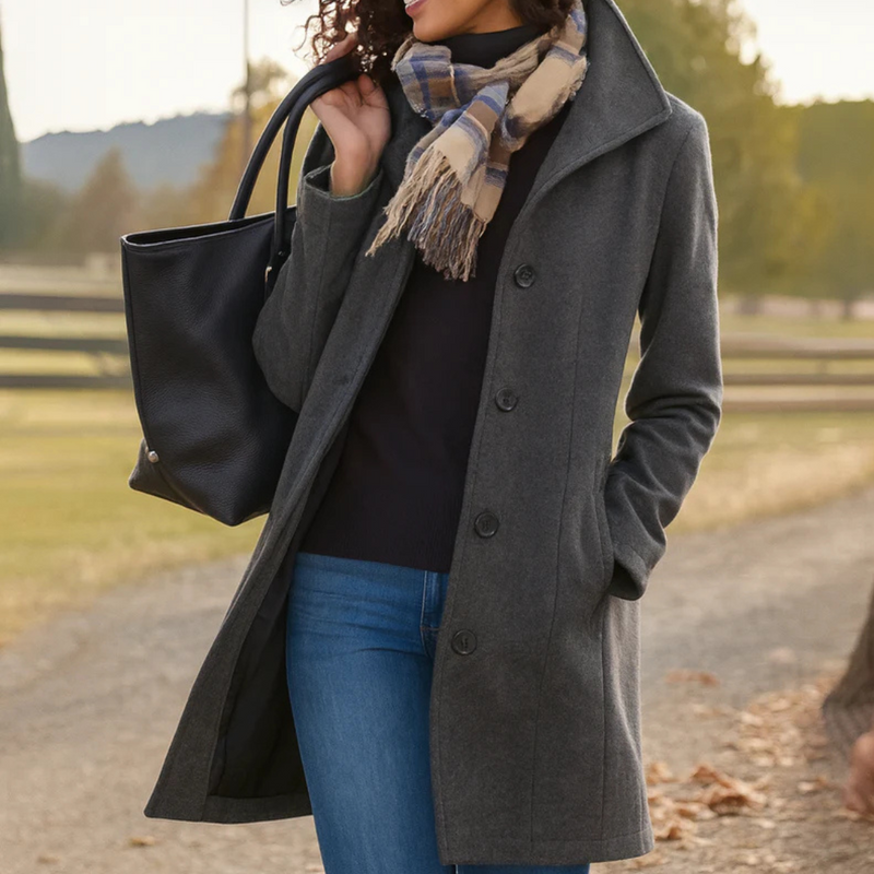 Lapel Collar Single Breasted Button Front Longline Coat