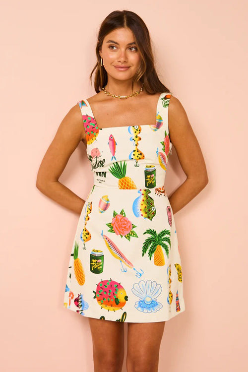 All Up To You Print Tie-Back Mini Dress
