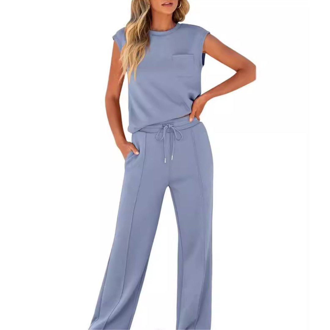 Cap Sleeve Top and Wide Leg Pants Two Piece Set