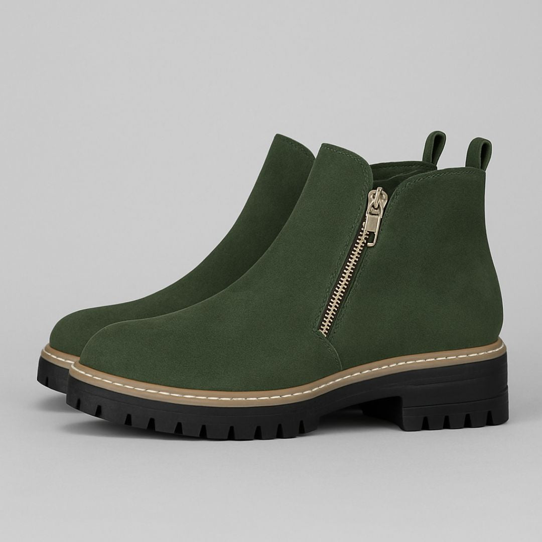 Side Zip Lug Sole Suede Ankle Boots