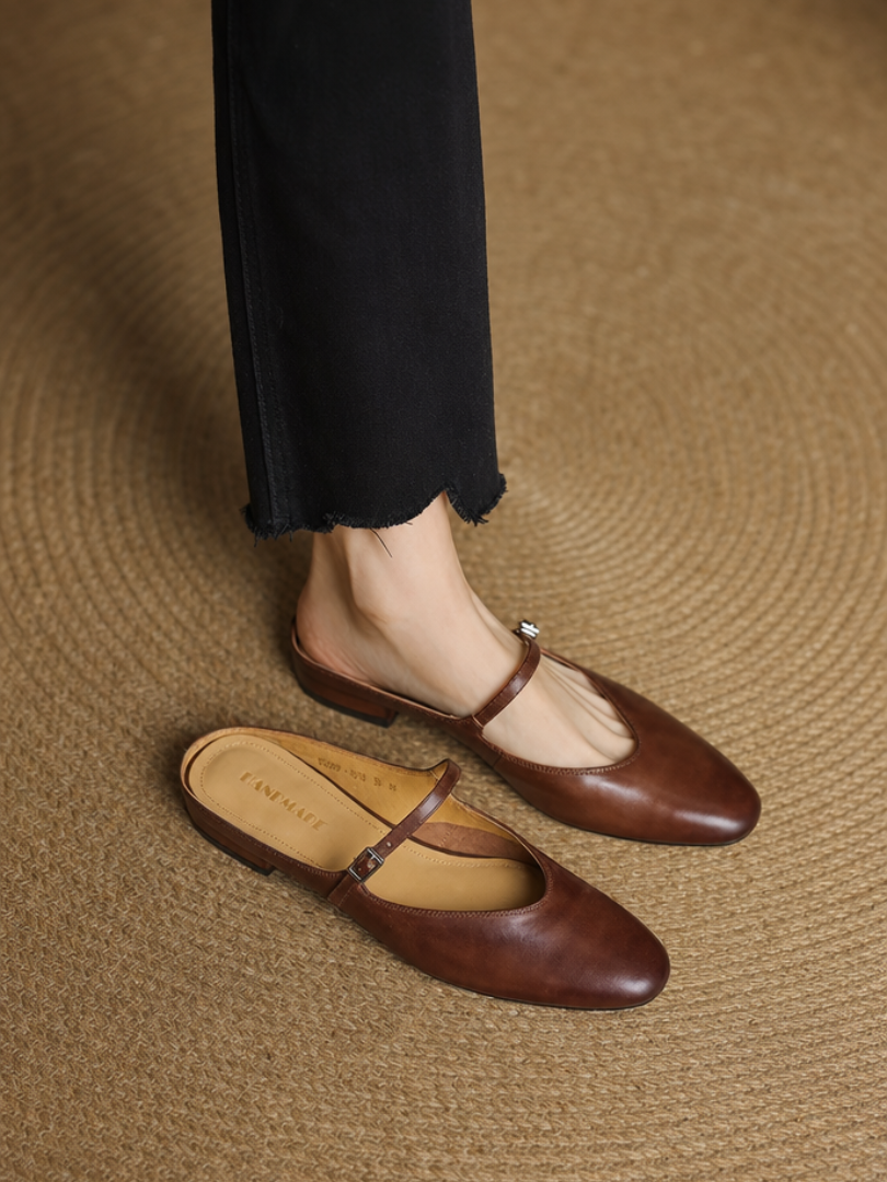 Round Toe Cross Strap Flat Mary Jane Mules