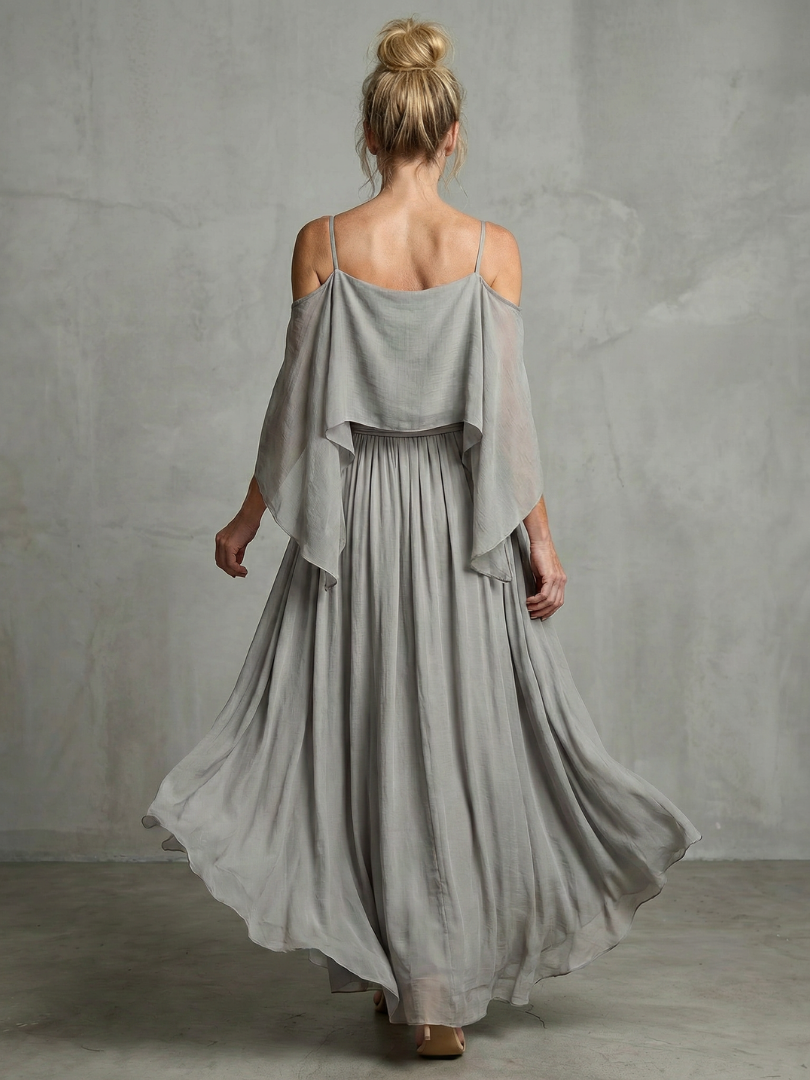 Cold Shoulder Ruffle Top and Tie Waist Maxi Skirt Two Piece Set