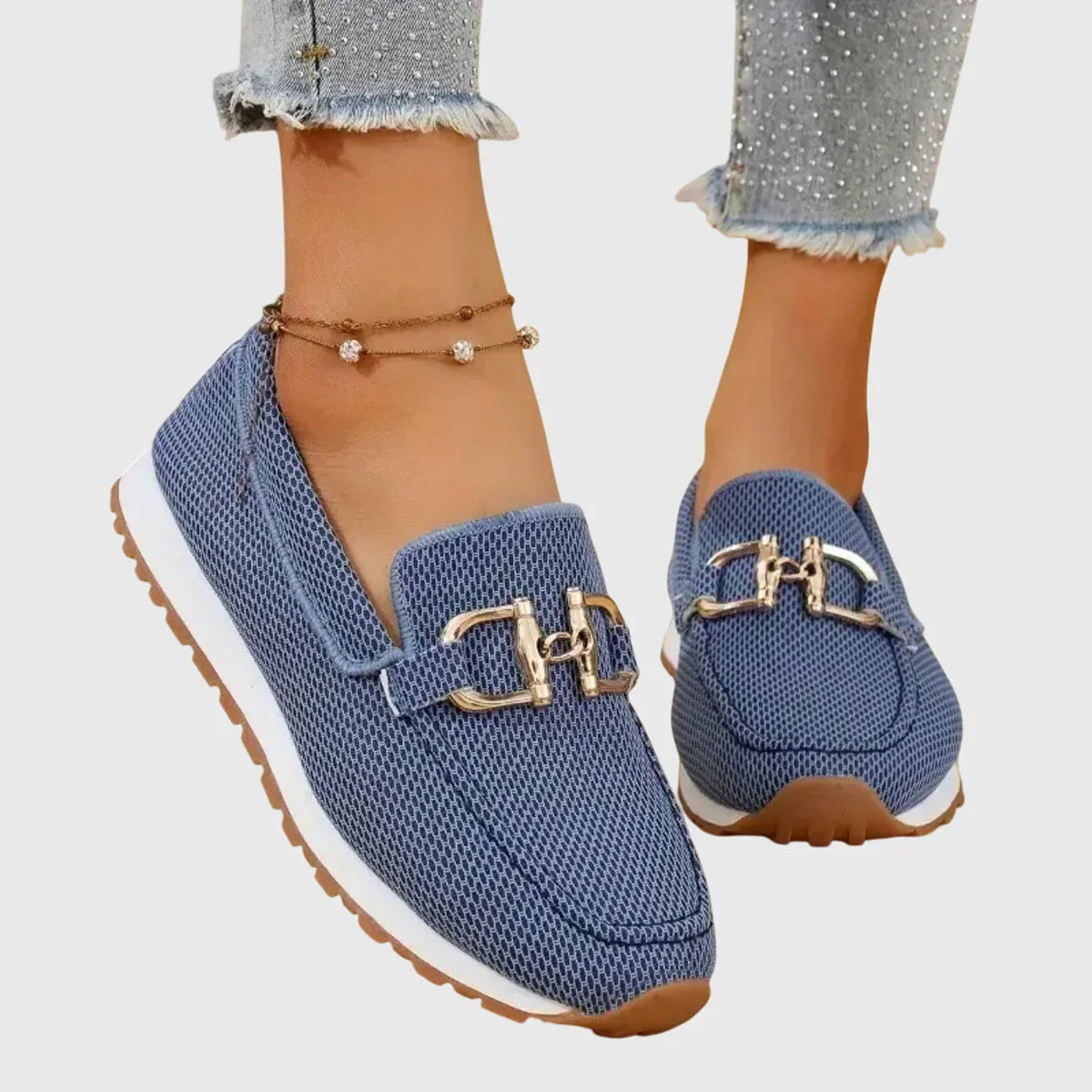 Metal Buckle Knit Slip On Platform Loafers