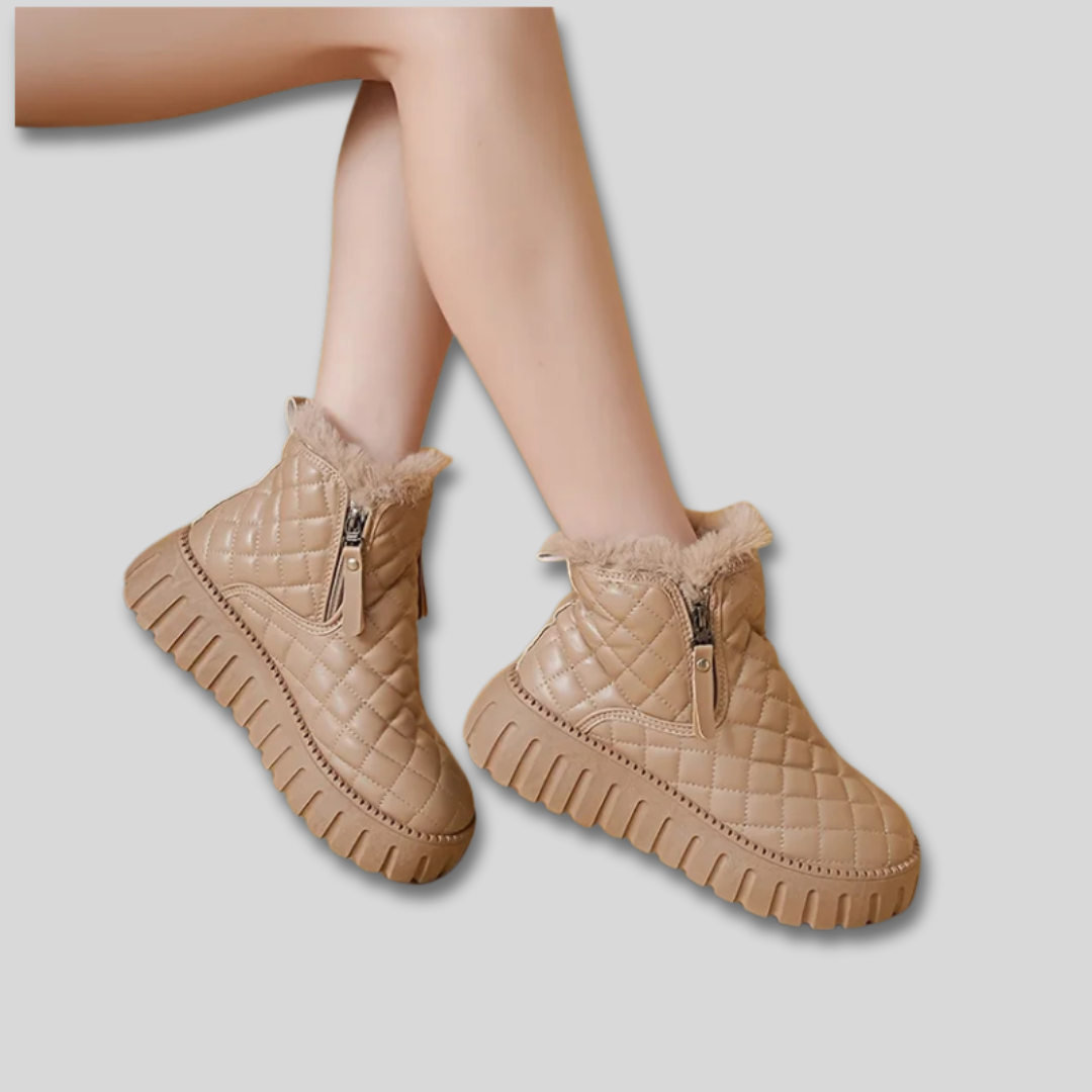 Quilted Faux Fur Lined Side Zip Platform Ankle Snow Boots