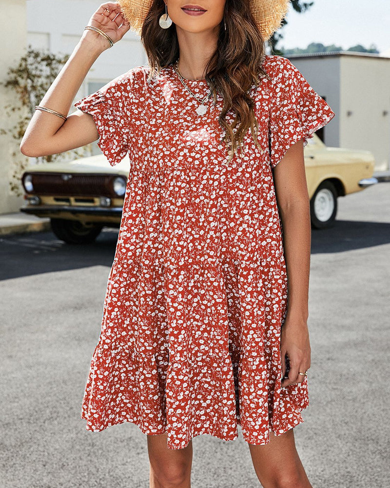 Short Sleeve Dress in Floral and Leopard Print