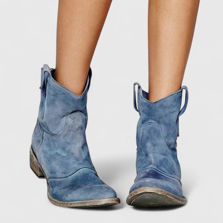 Pointed Toe Block Heel Western Ankle Boots