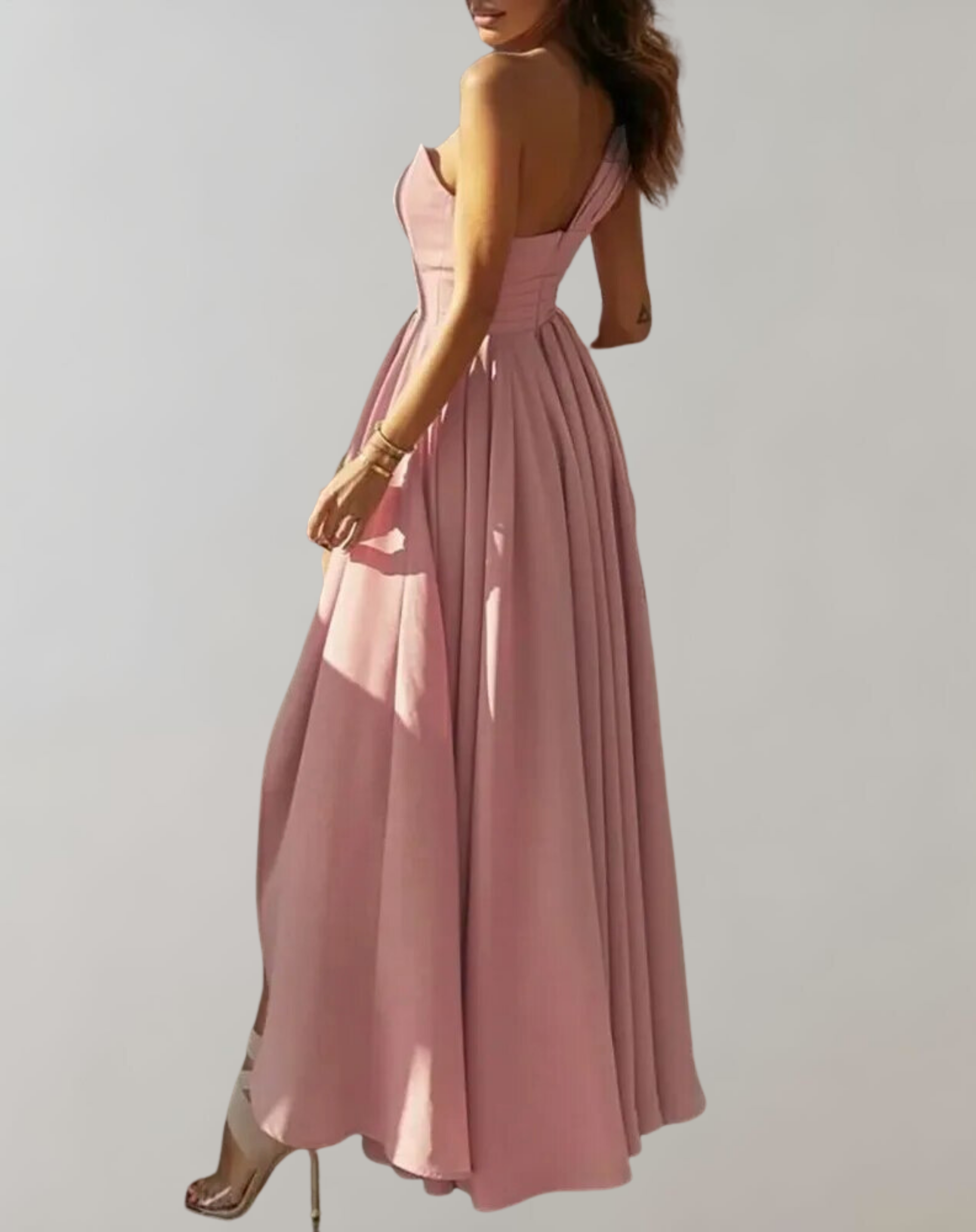 Sweetheart Corset Bodice Sleeveless Pleated Skirt High Split Maxi Gown