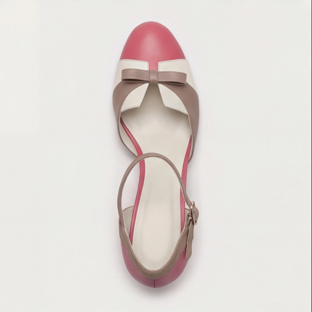 Round Toe Ankle Strap Bow Stiletto Heel Pumps