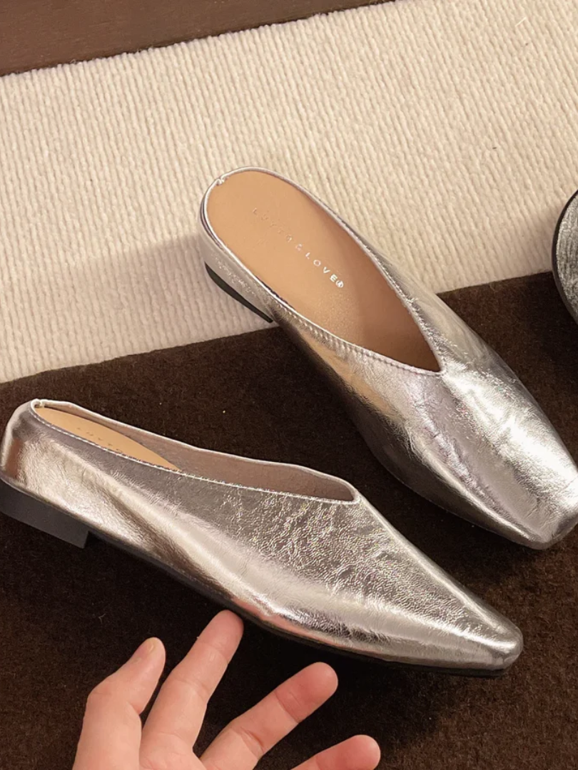 Square Toe Backless Flat Mules