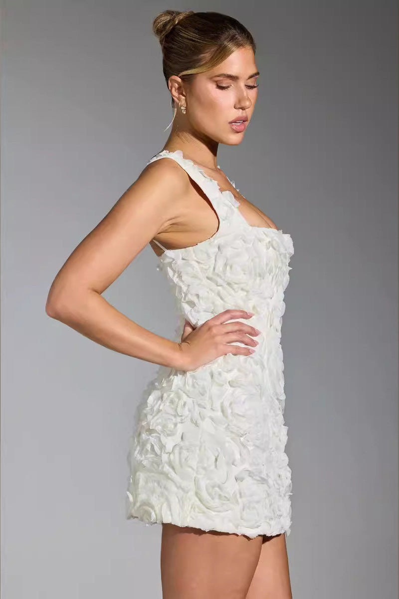 Floral Applique Square Neck Corset Bodycon Mini Dress