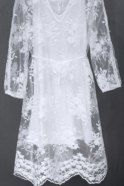 Lace Embroidered Tie-waist Midi Dress - View 3