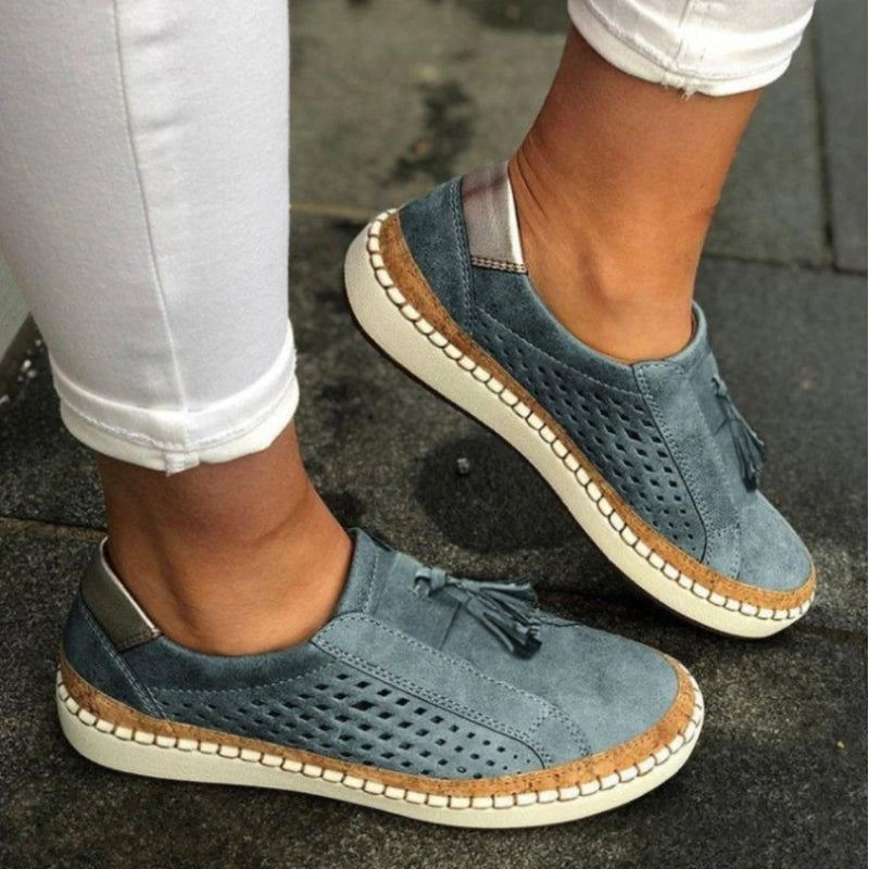 Perforated Suede Look Tassel Slip On Sneakers
