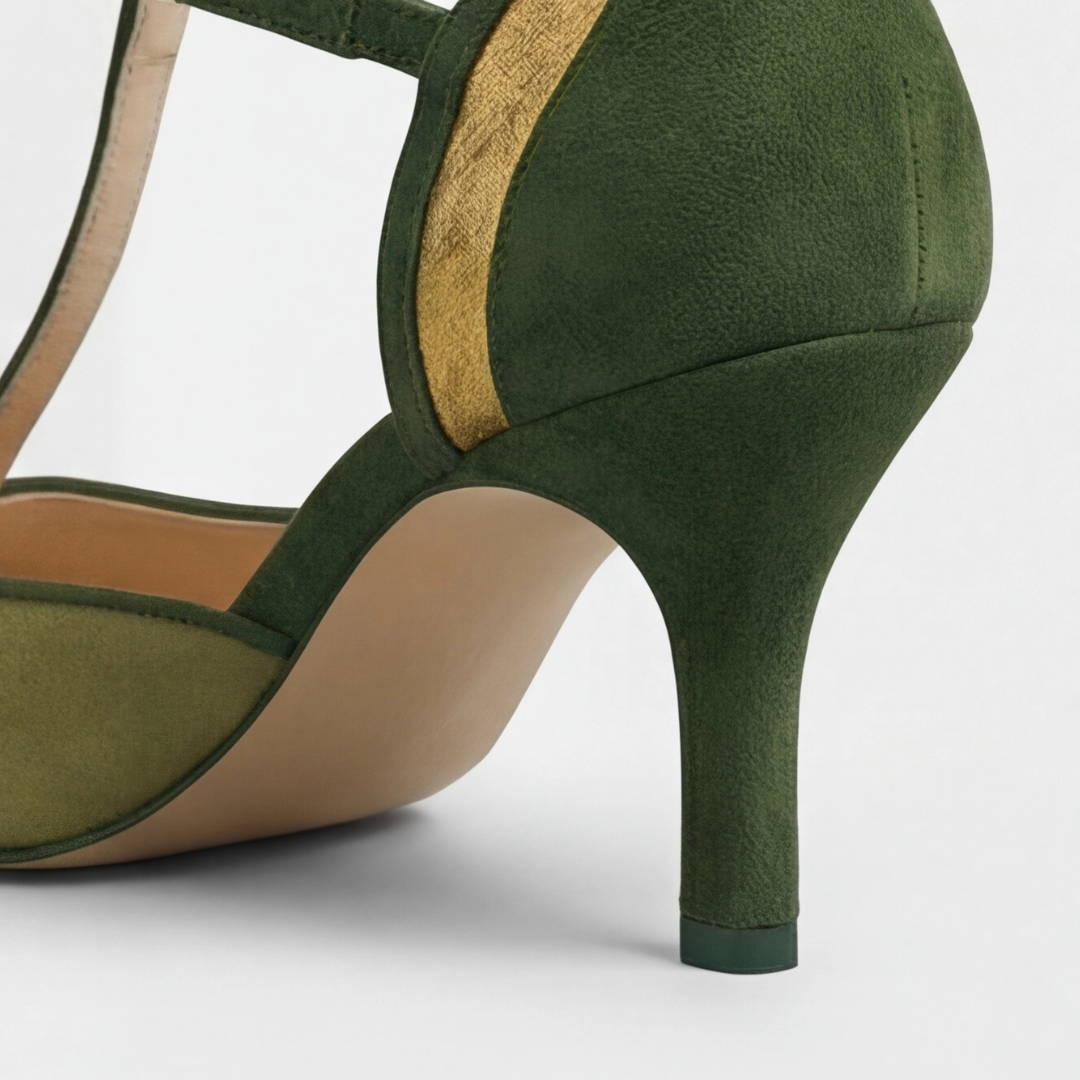 Suede T Strap Round Toe Mid Heel Pumps