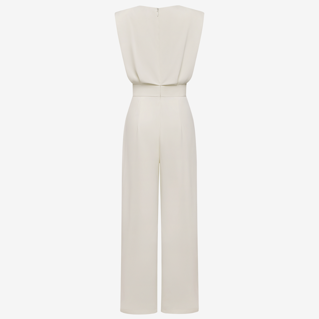 Round Neck Sleeveless Padded Shoulder Wide Leg Jumpsuit