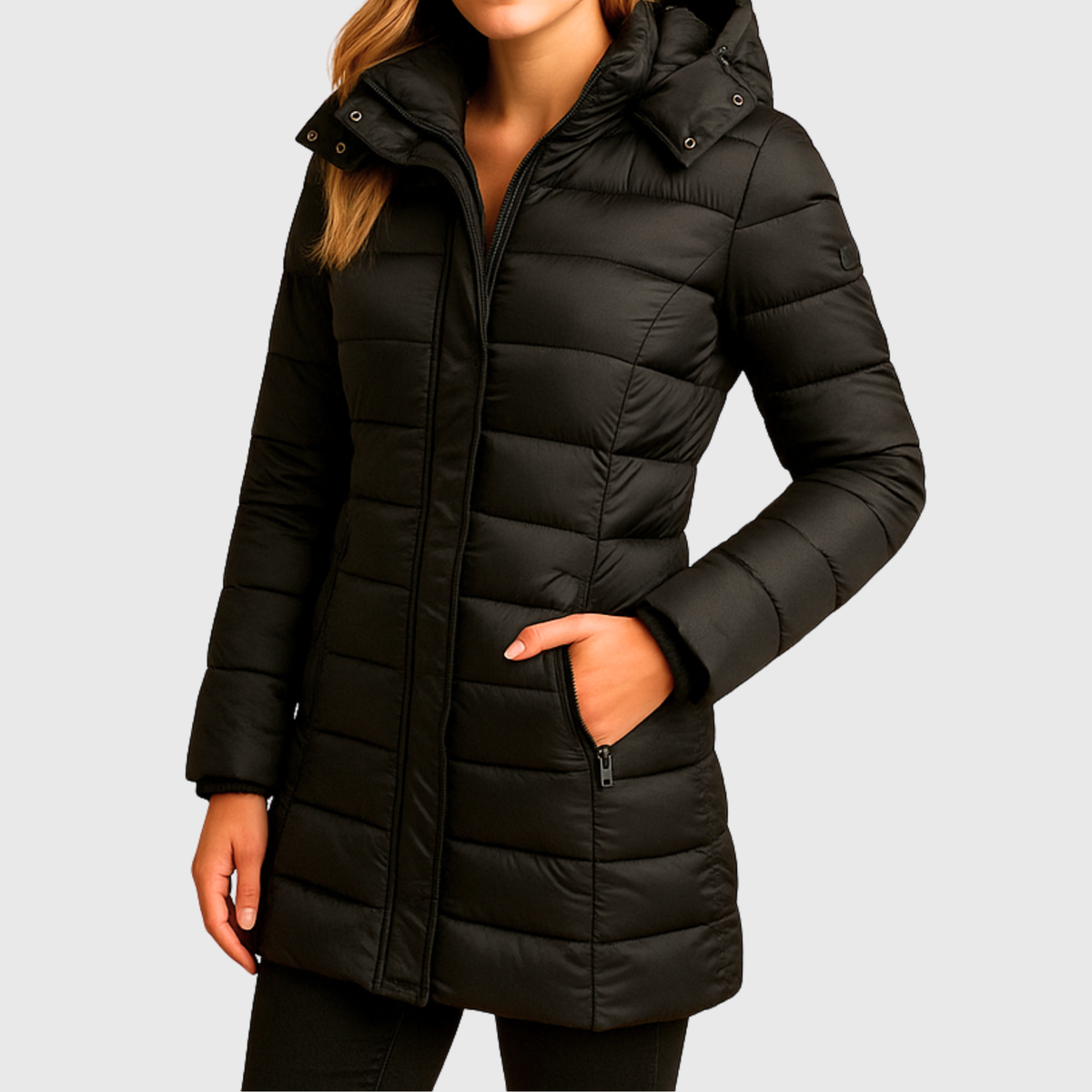 Hooded Zip Front Longline Puffer Jacket