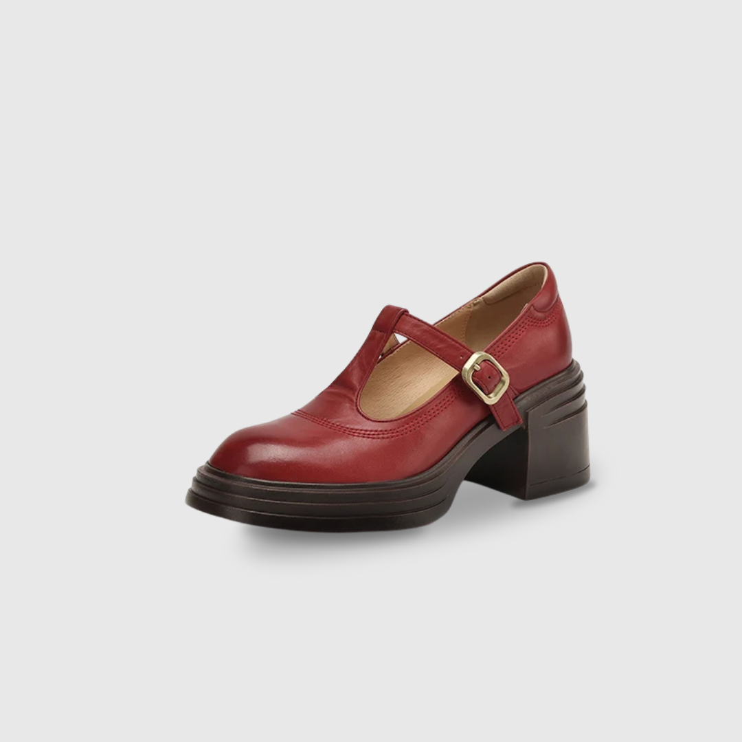 T Strap Buckle Round Toe Block Heel Mary Jane Shoes