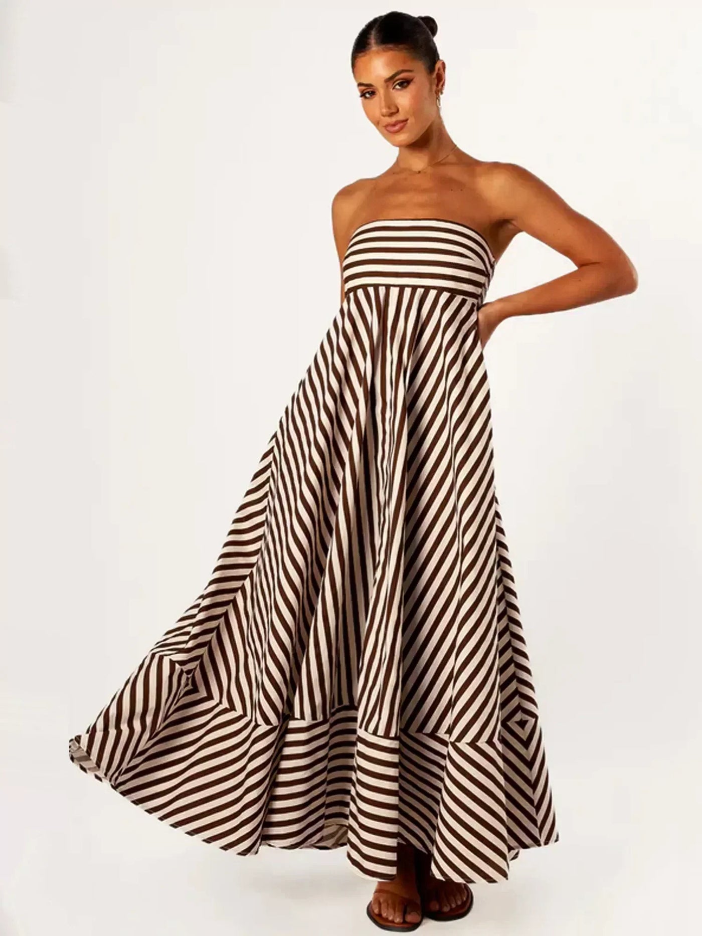 Strapless Striped A-Line Maxi Dress 5