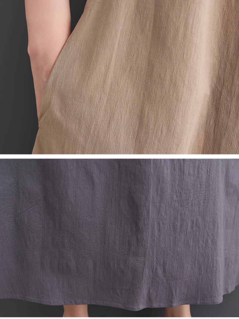 Colorblock Button Front Oversized Short Sleeve Midi Dress
