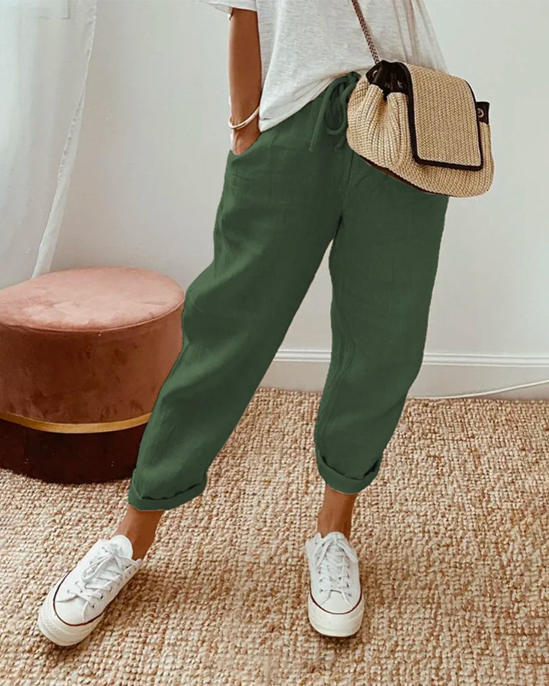 High Waist Drawstring Tapered Pants