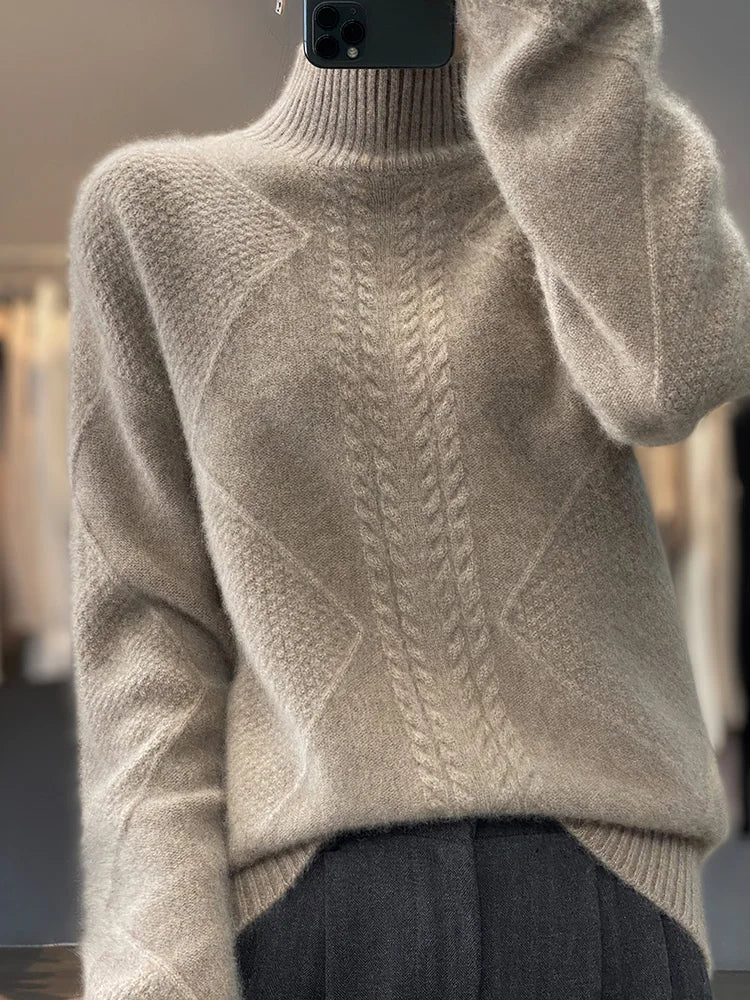 Mock Neck Long Sleeve Cable Knit Sweater