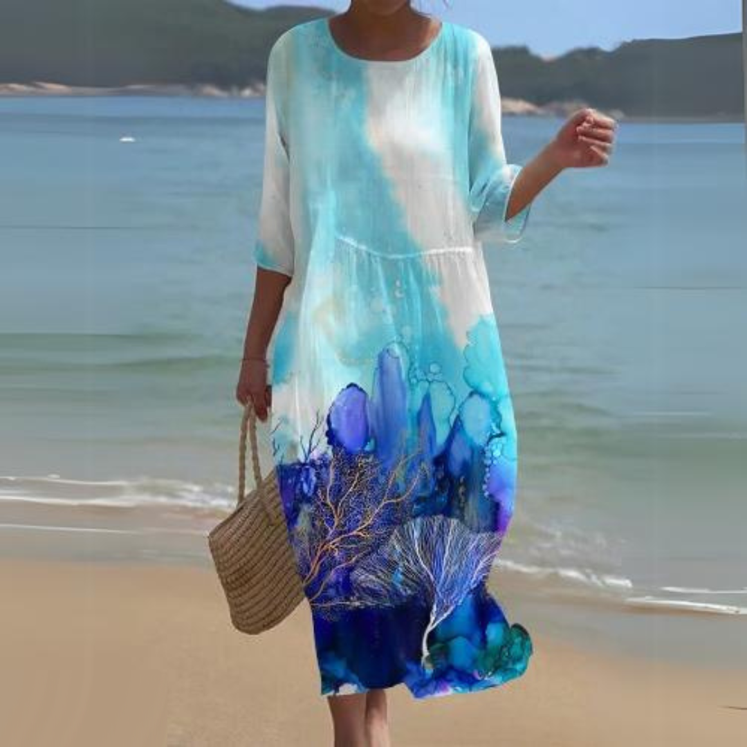 Floral Round Neck Half Sleeve Shift Summer Midi Dress