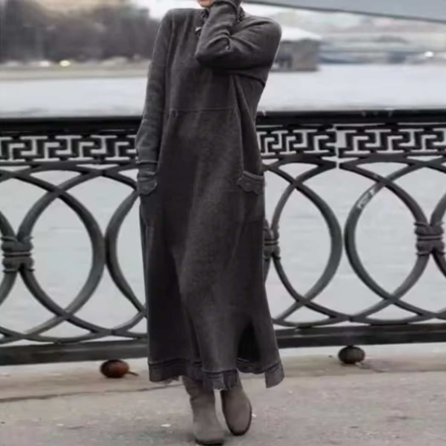 Maria Elena Loose Velvet Relaxed Dress with Premium Casual Styling
