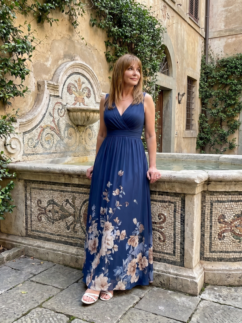 V-Neck Sleeveless Floral Hem Chiffon Maxi Dress 8