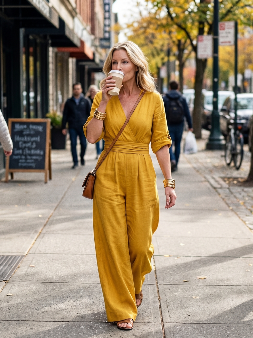 V-Neck Wrap Front Half Sleeve Wide Leg Jumpsuit