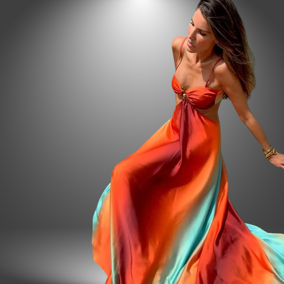 Spaghetti Strap Cut Out Waist Flowing Maxi Gown for Prom