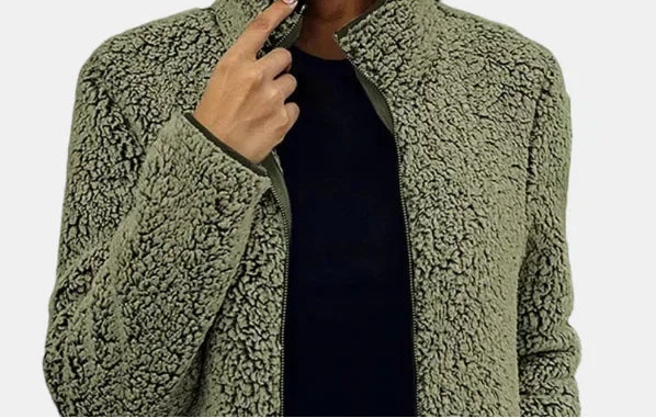 Zip Front Stand Collar Teddy Fleece Jacket