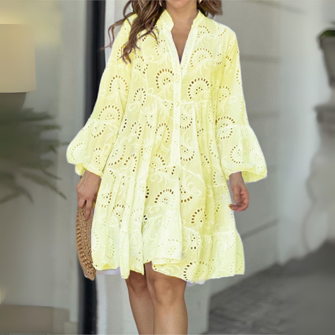 Cindy | Embroidered Tiered Mini Dress Yellow