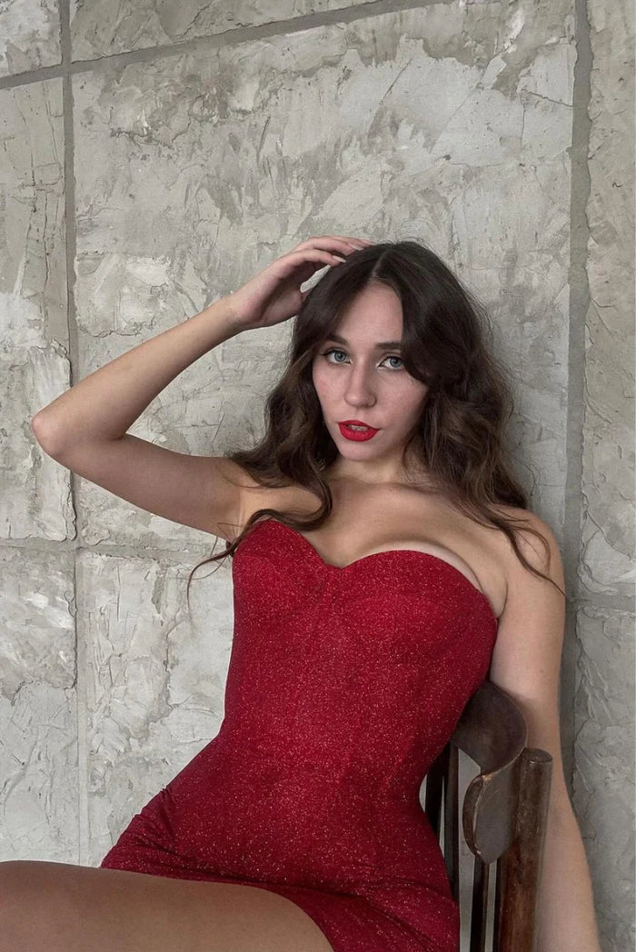 Glitter Strapless Sweetheart Corset Bodycon Mini Dress 7