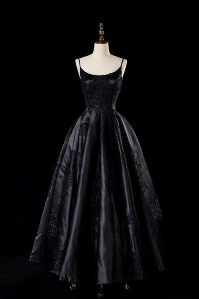 Chic Black Satin Long Prom Dress A Line Party Evening Gown cc1437