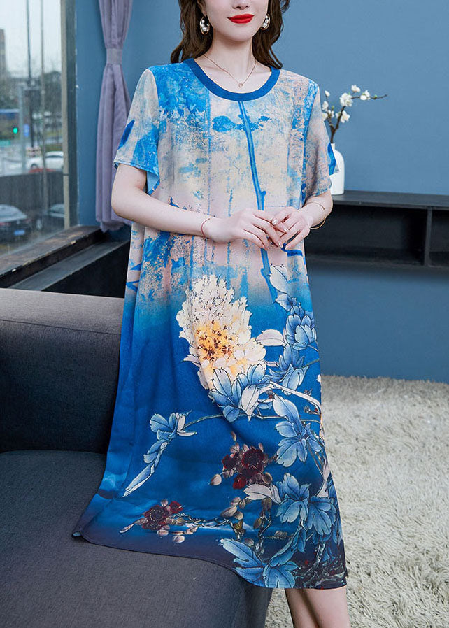 Floral Print Round Neck Short Sleeve Shift Midi Dress