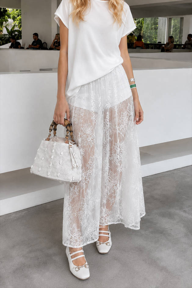 Sheer Floral Lace High Waist Flowy Maxi Skirt 5