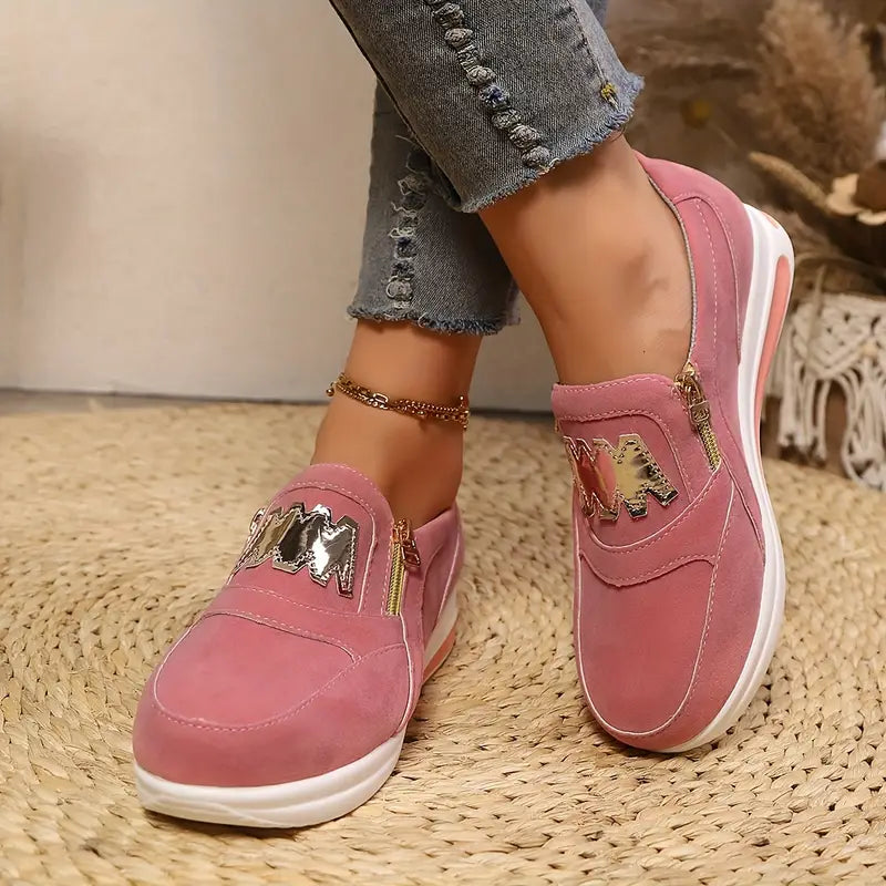 Suede Look Zip Front Platform Slip On Sneakers
