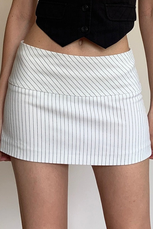 Pinstripe Low Rise Wide Yoke Waistband Micro Mini Skirt