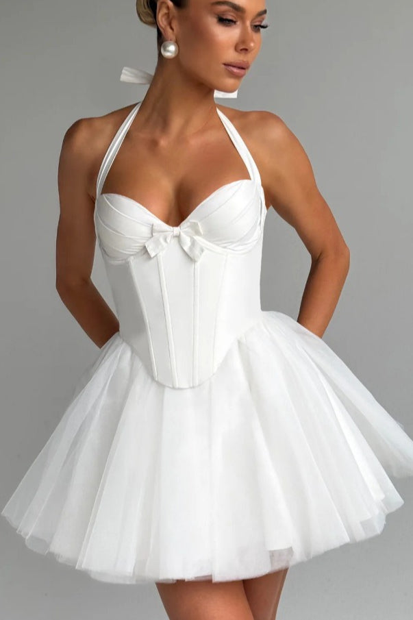 Tulle Halter Neck Corset Tiered Mini Dress