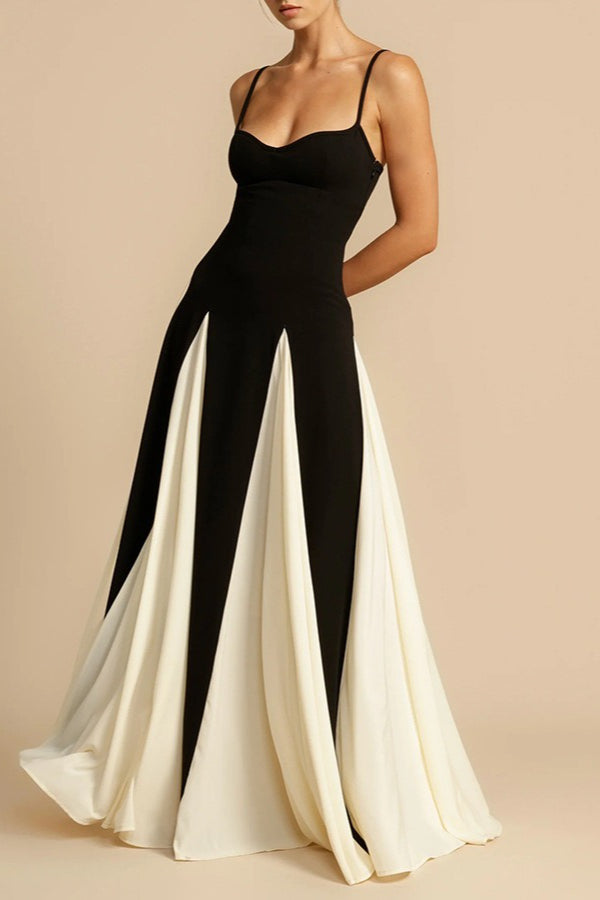 Spaghetti Strap Sweetheart Panelled Fit and Flare Maxi Gown