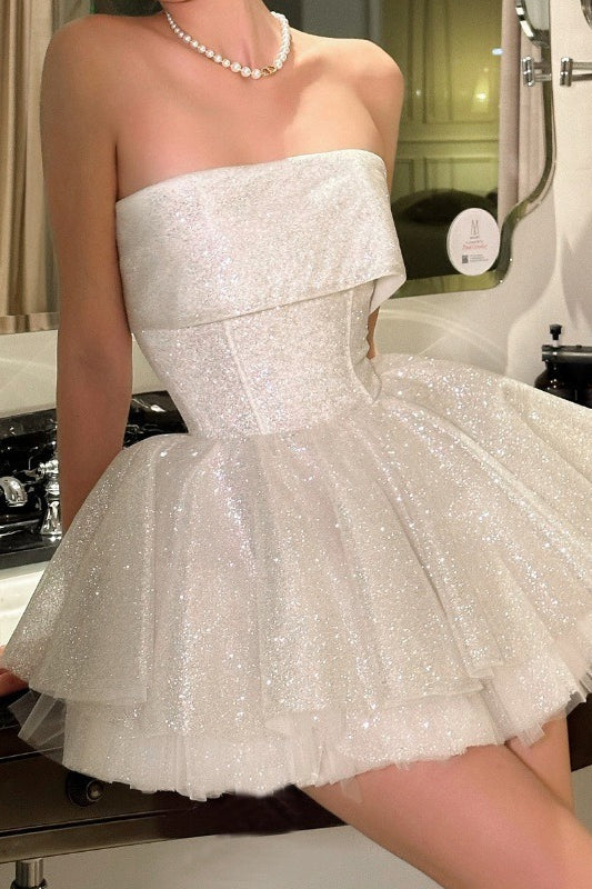 Sequin Strapless Corset Tiered Ruffle Tutu Mini Party Dress