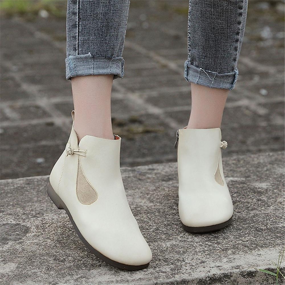 Mori Style Elegant Ankle Booties Low Heel Handmade Work Combat Boots Black/Coffee/Beige