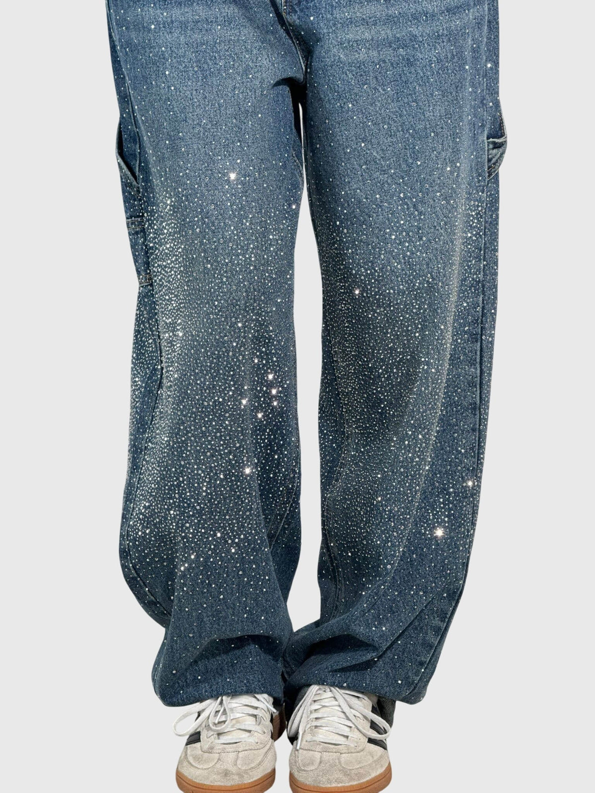 Rhinestone Embellished Wide Leg Cargo Jeans